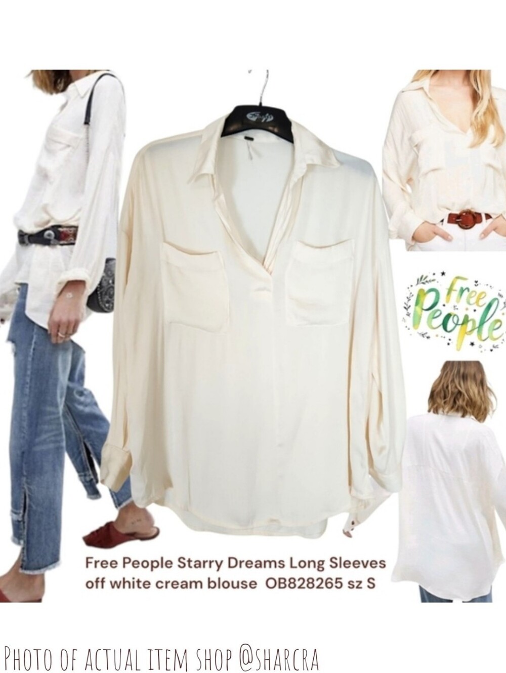 Free People Starry Dreams Long Sleeves Off White Cream Blouse OB828265 Women's S